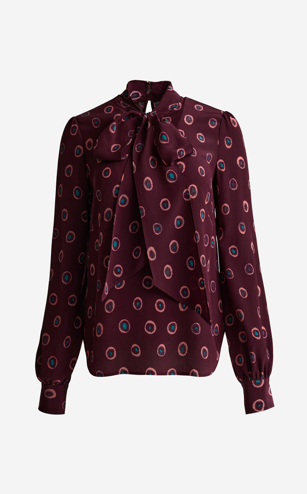 St. John Hannah Bow Blouse In Abstract Ink Print BODP