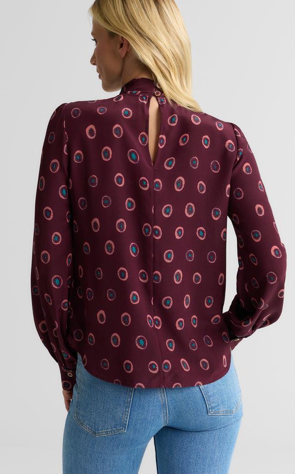 St. John Hannah Bow Blouse In Abstract Ink Print BODP