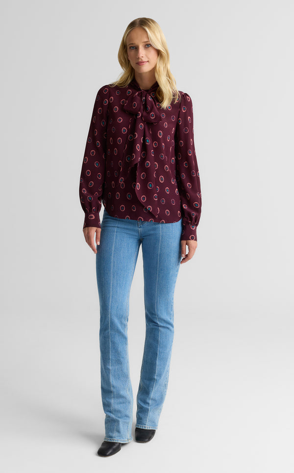 st. john Hannah Bow Blouse In Abstract Ink Print BODP