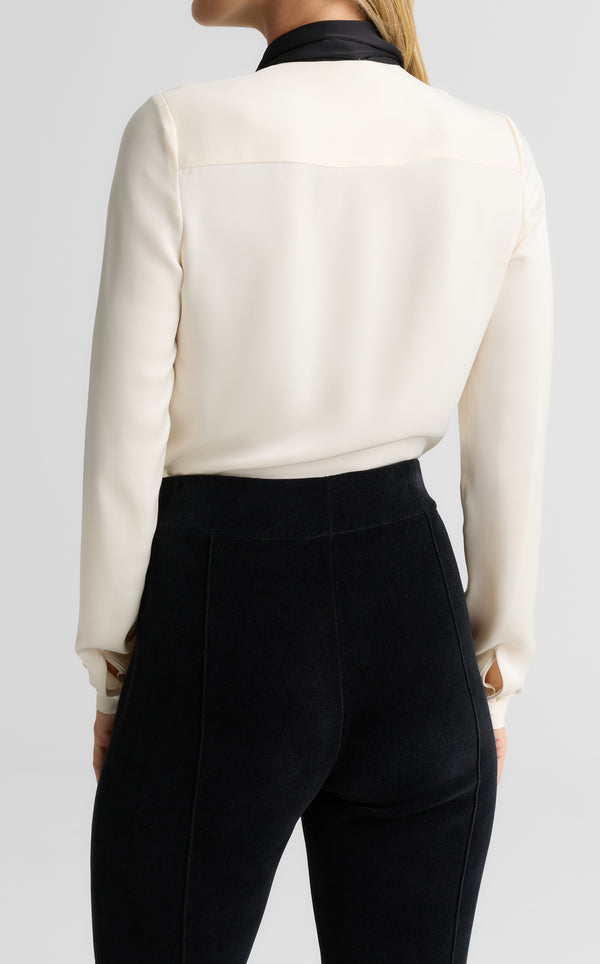 St. John Hannah Neck Tie Blouse In Lightweight Liquid Satin ECBK