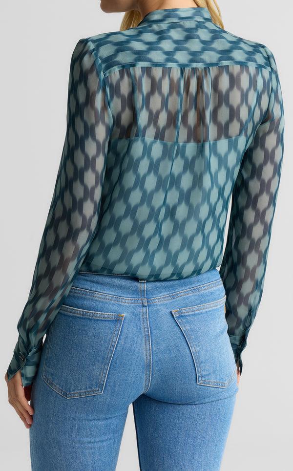 St. John Hannah Pleat Front Blouse In Geometric Printed Silk TIBM