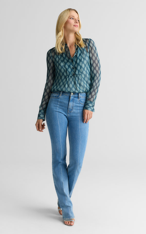 st. john Hannah Pleat Front Blouse In Geometric Printed Silk TIBM