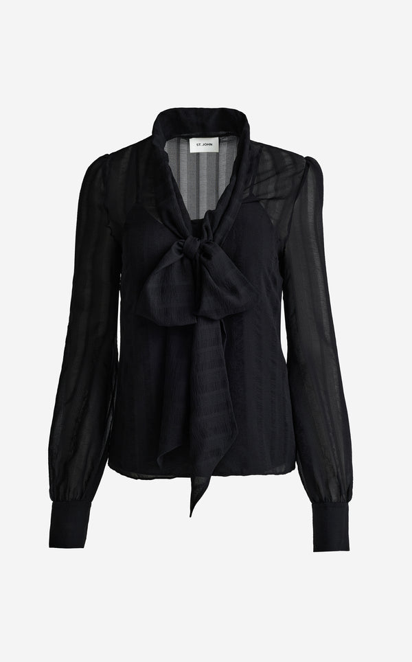 St. John Hannah Scoop Front Bow Blouse In Shadow Stripe Georgette BK00