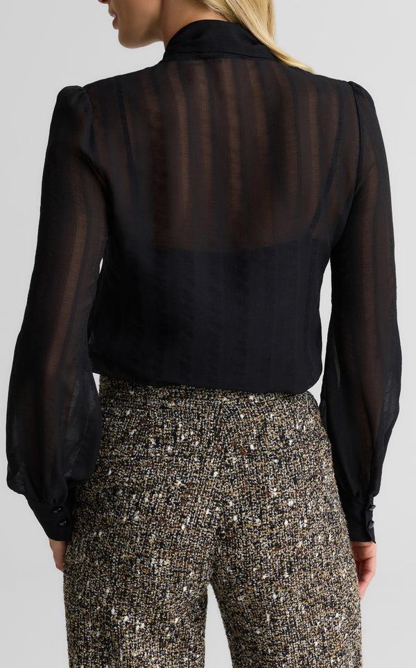 St. John Hannah Scoop Front Bow Blouse In Shadow Stripe Georgette BK00