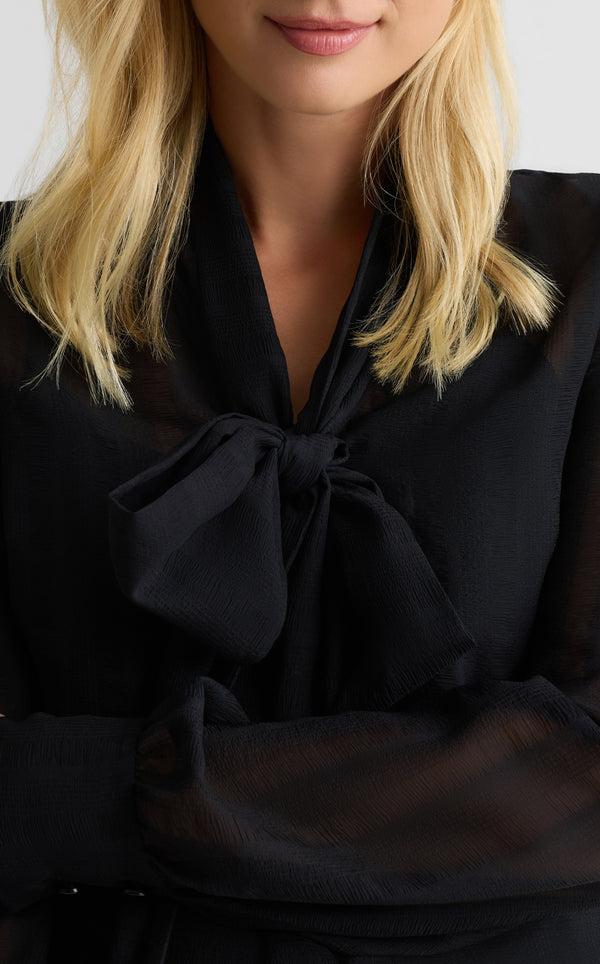 St. John Hannah Scoop Front Bow Blouse In Shadow Stripe Georgette BK00