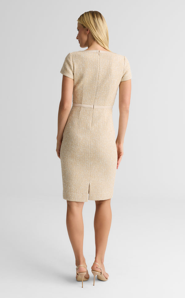 St. John Linda Dress In Satin Framed Arcadia Tweed LEEM