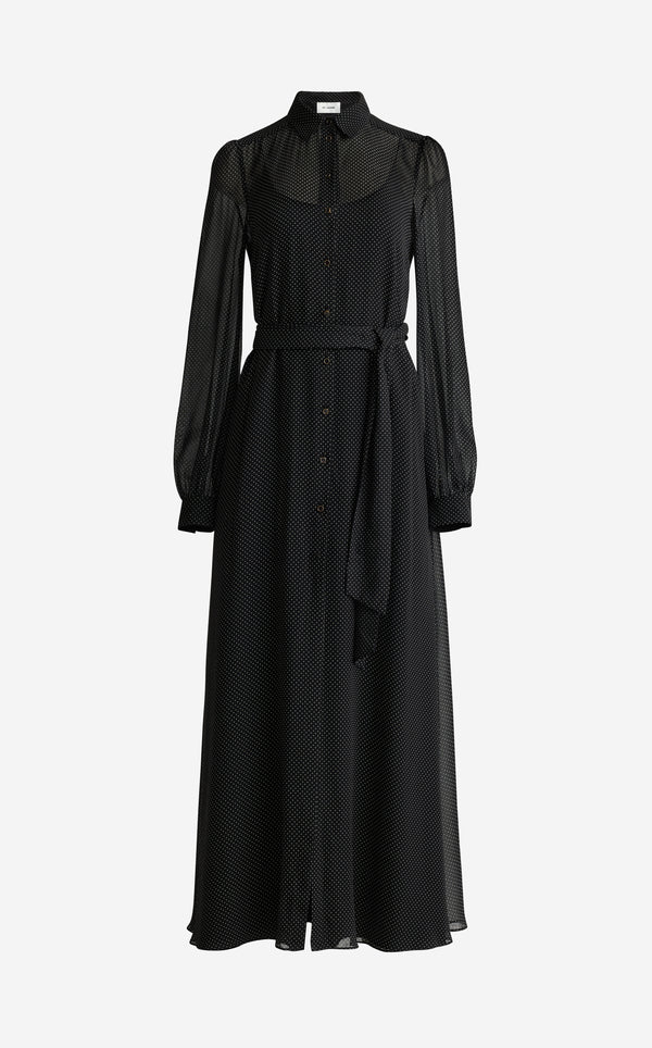 St. John Lucienne Maxi Dress In Petite Dot Printed Silk BLEM
