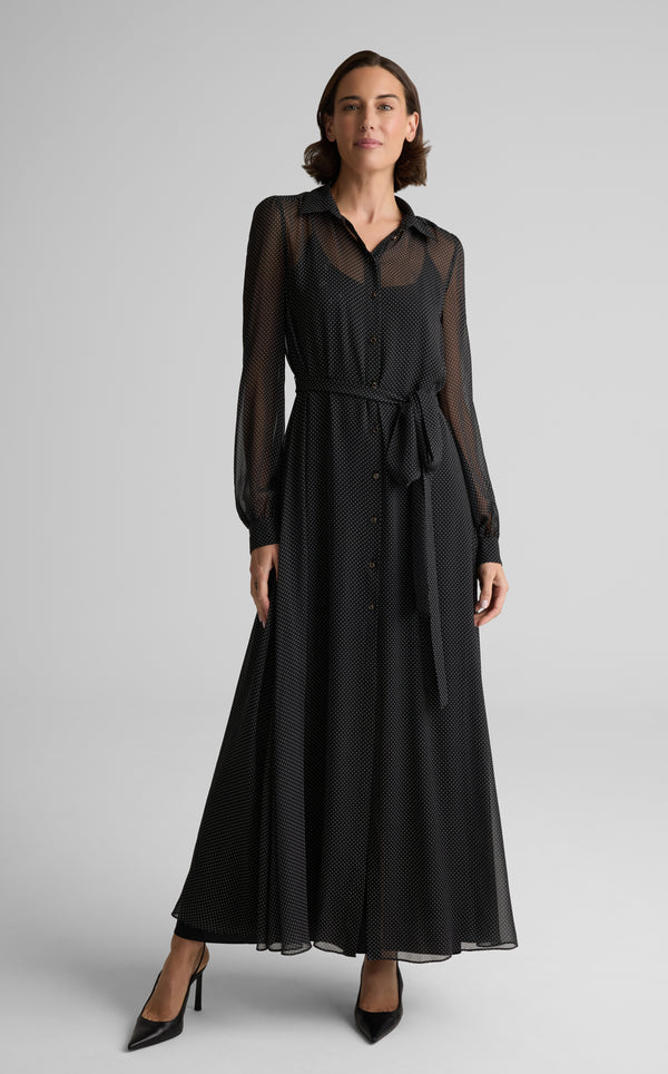 st. john Lucienne Maxi Dress In Petite Dot Printed Silk BLEM