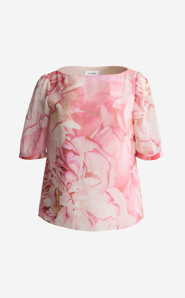 St. John Monique Top In Le Jardin Print Georgette SFPM