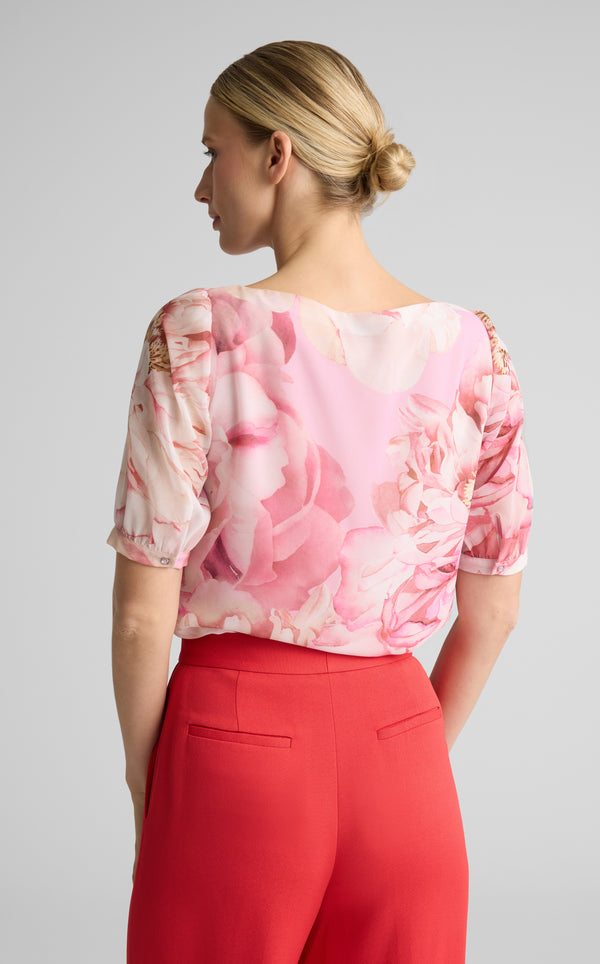 St. John Monique Top In Le Jardin Print Georgette SFPM