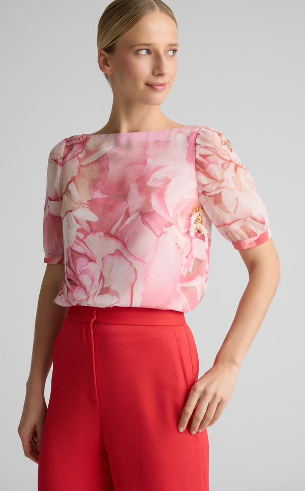 st. john Monique Top In Le Jardin Print Georgette SFPM