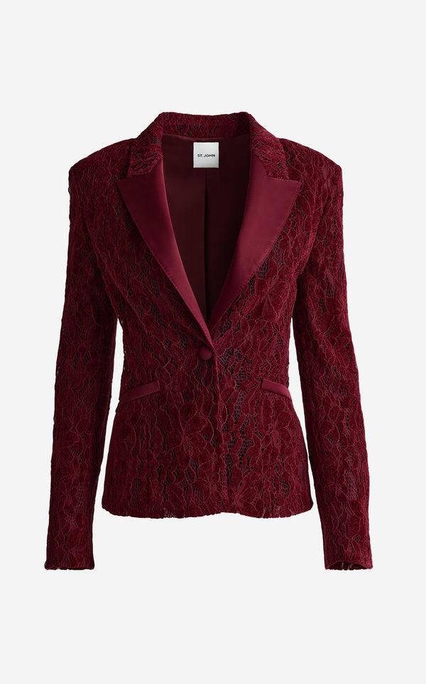 St. John Paige Single Button Jacket In Velvet Floral Lace BORX