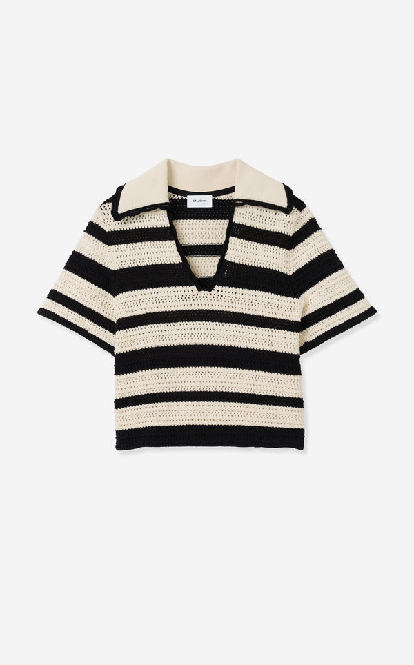 St. John Reagan Sweater In Striped Pointelle Knit ECBT