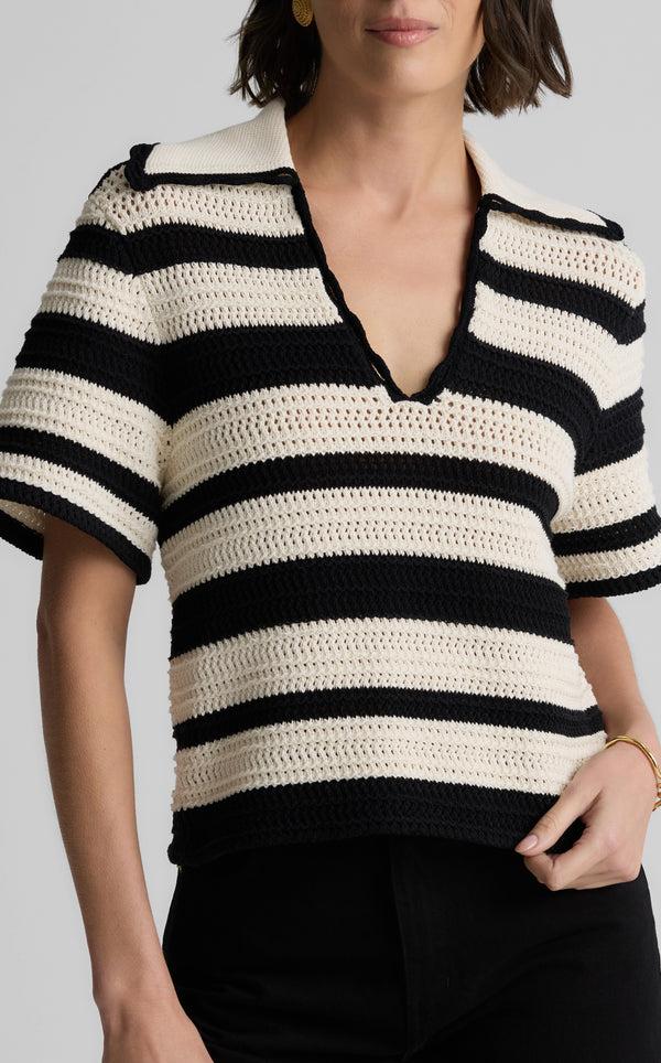 St. John Reagan Sweater In Striped Pointelle Knit ECBT