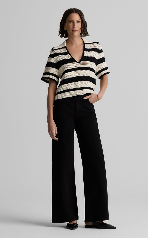 st. john Reagan Sweater in Striped Pointelle Knit ECBT