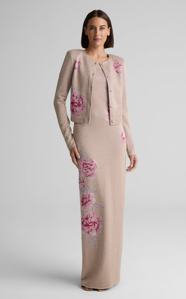 st. john Renee Jacket in Metallic Peony Jacquard Knit PYMT