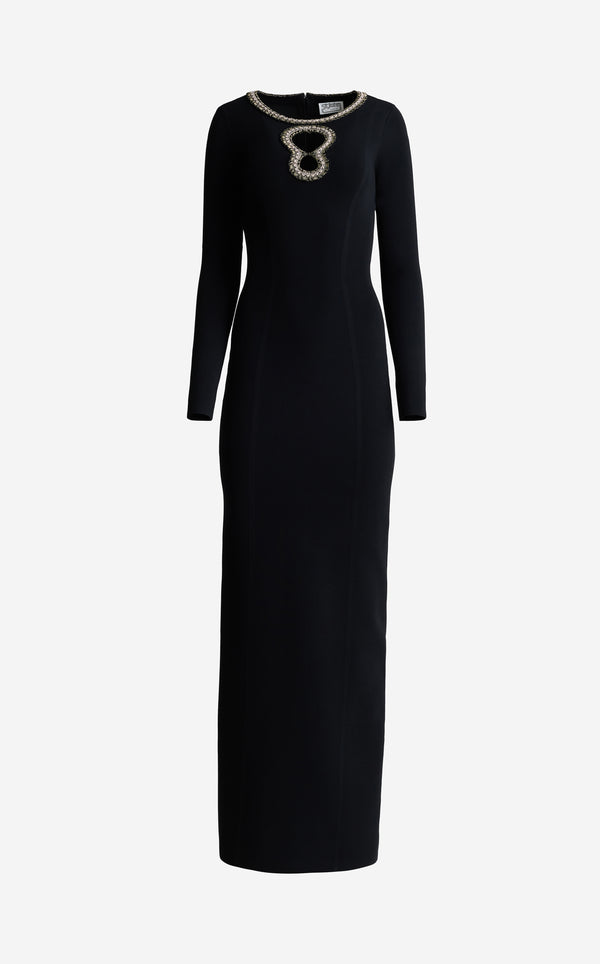 St. John Alina Gown In Santa Roma Knit BKGD