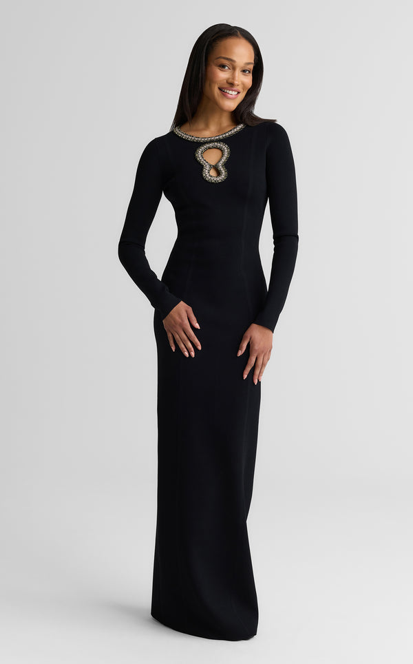 st. john Alina Gown In Santa Roma Knit BKGD
