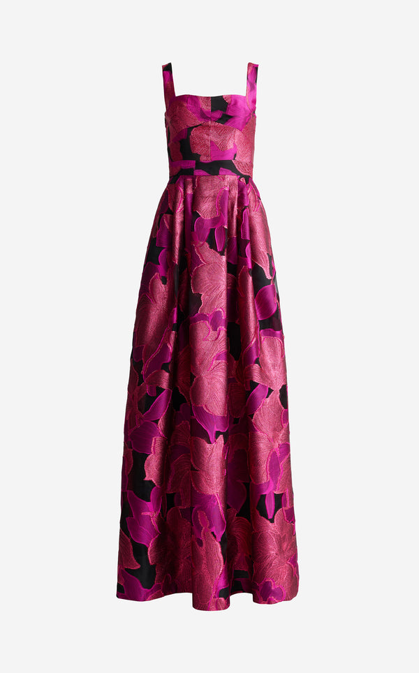 St. John Athena Gown In Floral Organza HTPK