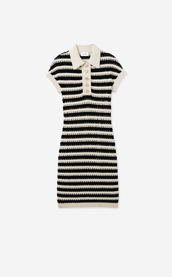St. John Casey Dress In Striped Pointelle Knit ECBT