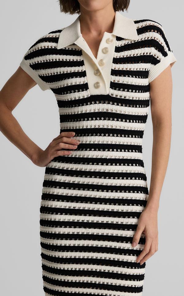 St. John Casey Dress In Striped Pointelle Knit ECBT