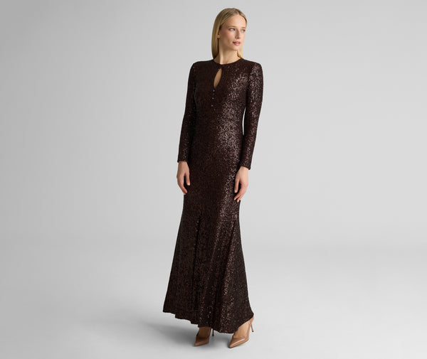 St. John Emilia Gown In Stretch Paillette MOCH