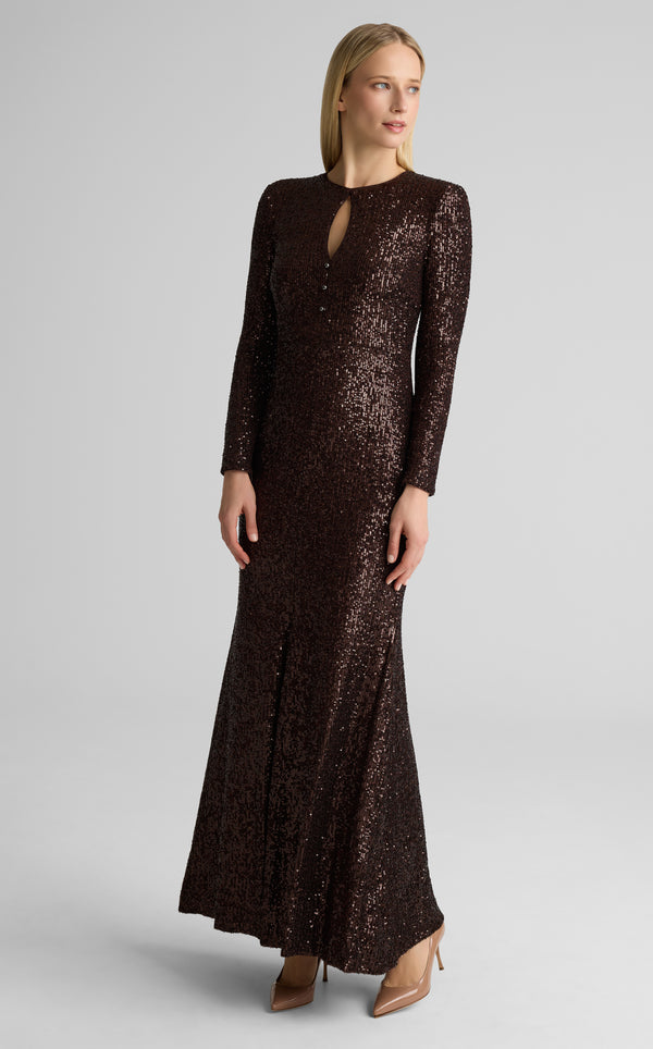 st. john Emilia Gown in Stretch Paillette MOCH