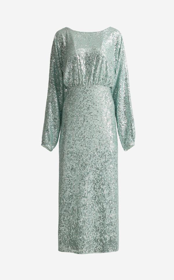 St. John Emmy Dress In Stretch Paillette AQUA