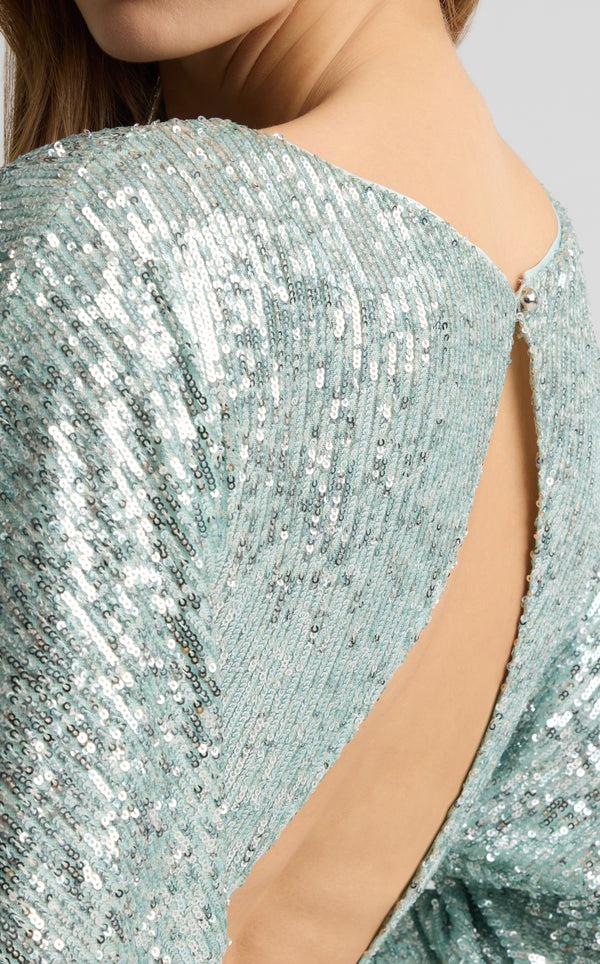 St. John Emmy Dress In Stretch Paillette AQUA