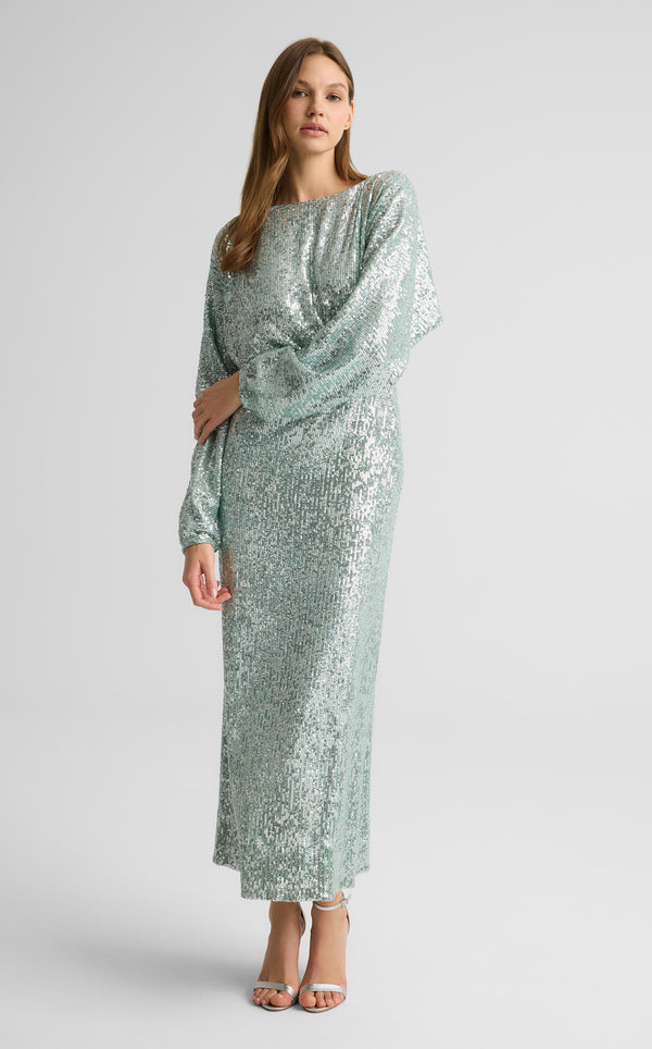 St. John Emmy Dress In Stretch Paillette AQUA