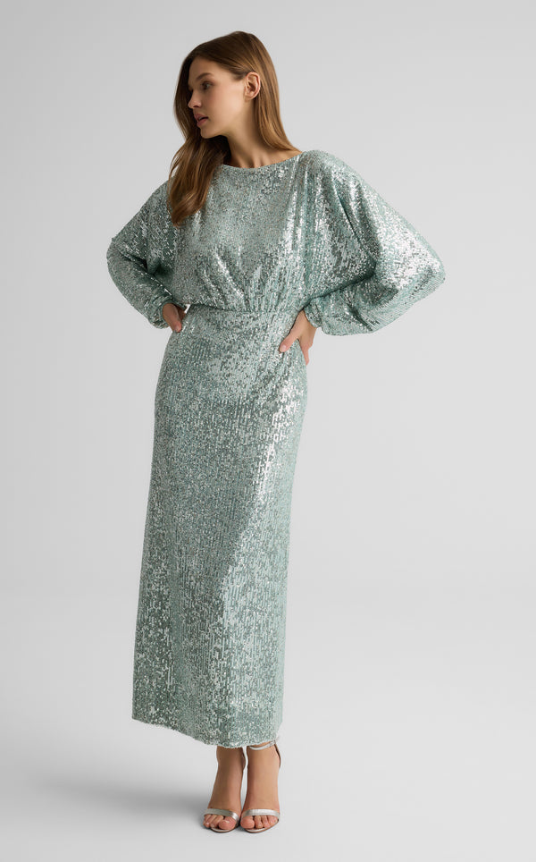 st. john Emmy Dress in Stretch Paillette AQUA