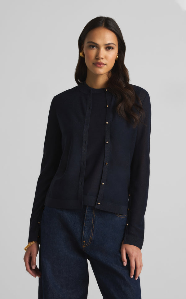 St. John Fine Lurex Cardigan MIDN