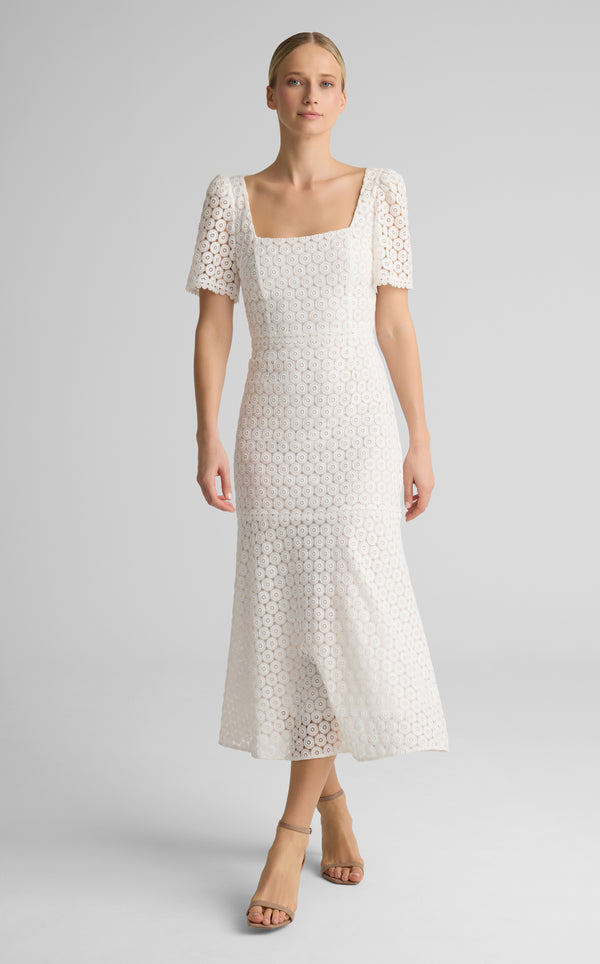 St. John Fiorella Dress In Geometric Eyelet BW00