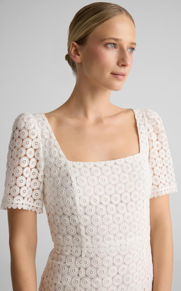 St. John Fiorella Dress In Geometric Eyelet BW00