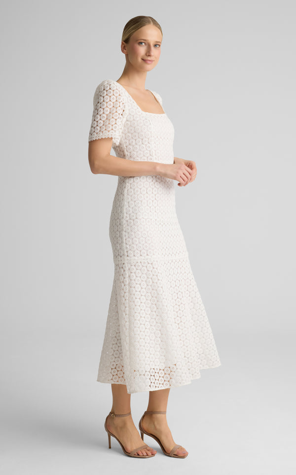 st. john Fiorella Dress in Geometric Eyelet BW00