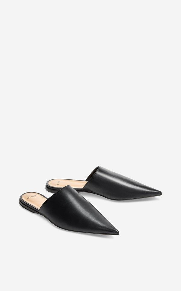 St. John Flat Leather Mule BK00
