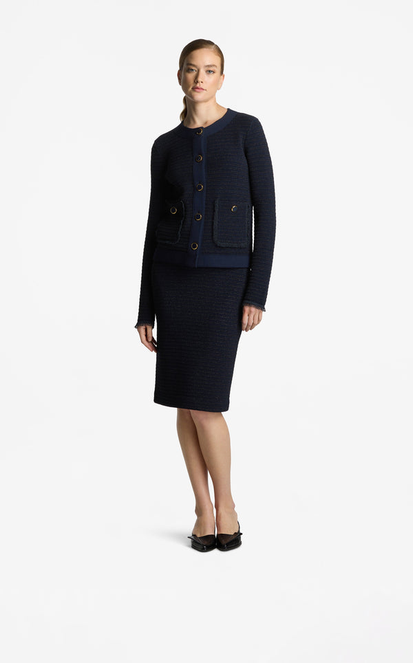 St. John Fringe Knit Short Jacket MIDN