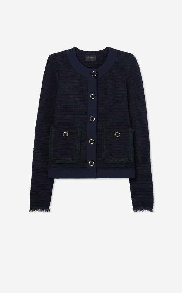 st. john Fringe Knit Short Jacket MIDN