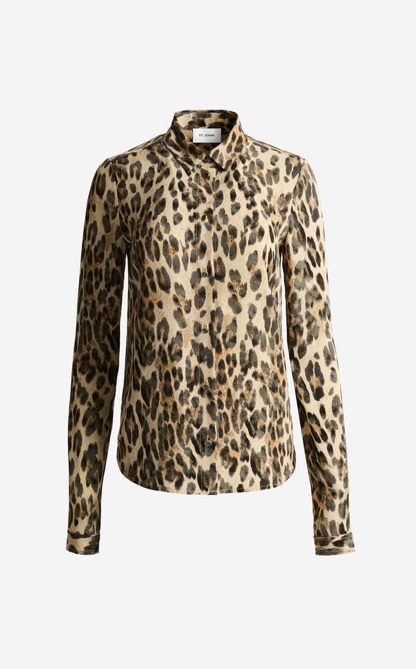 St. John Hannah Blouse In Leopard Print BRLT