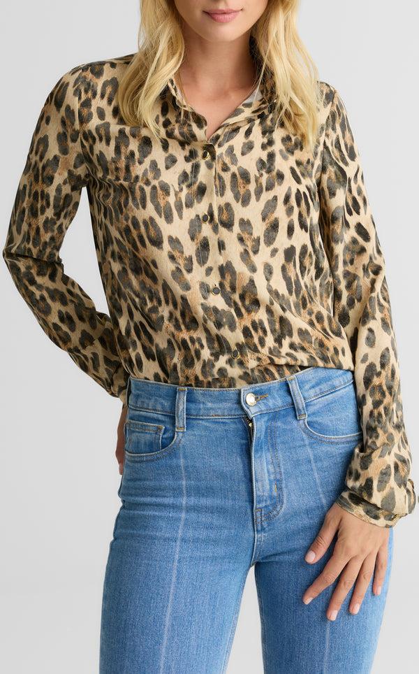 St. John Hannah Blouse In Leopard Print BRLT