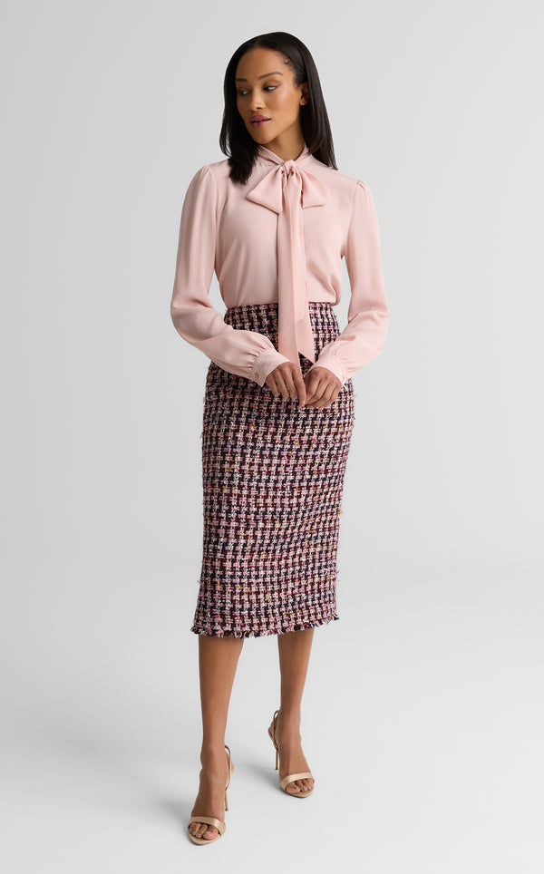 St. John Hannah Bow Blouse In Silk Crepe DSTP