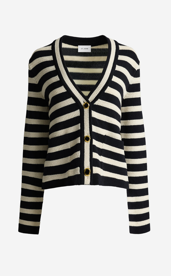 St. John Janice Cardigan In Breton Stripe Knit BLEM
