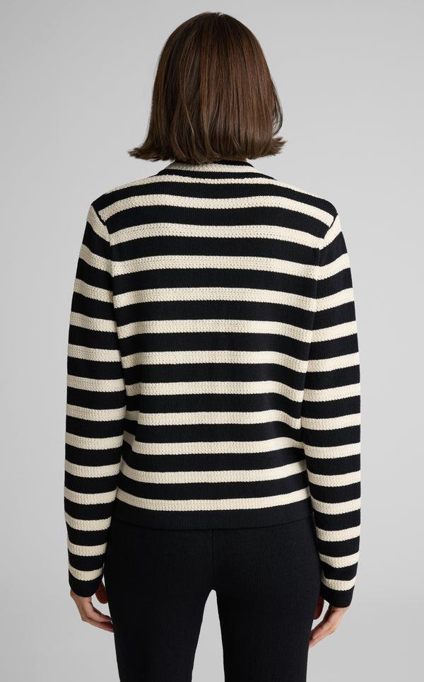 St. John Janice Cardigan In Breton Stripe Knit BLEM