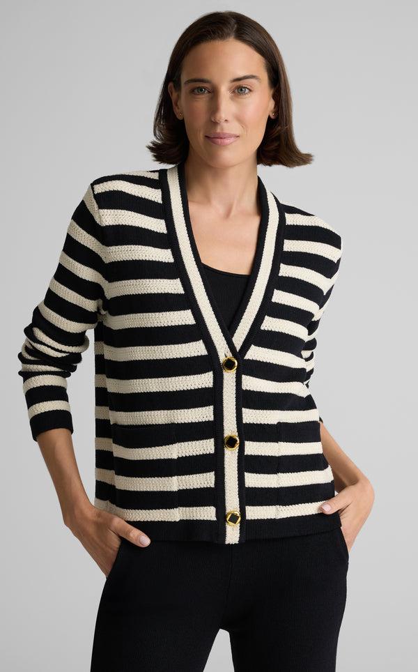 st. john Janice Cardigan In Breton Stripe Knit BLEM