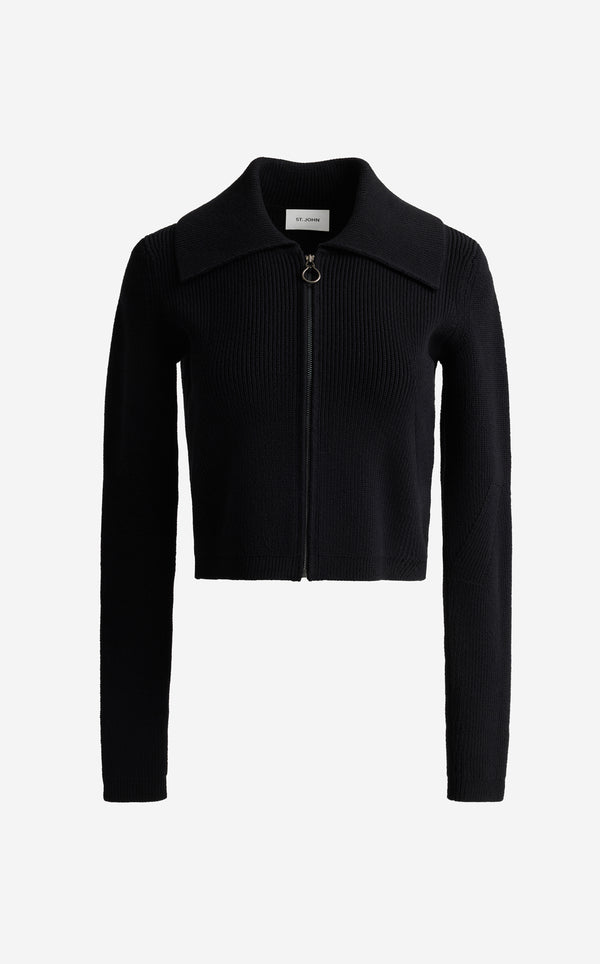 St. John Jasmine Cardigan In Redondo Rib Knit BK00