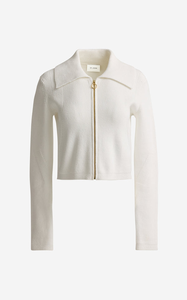 St. John Jasmine Cardigan In Redondo Rib Knit BW00