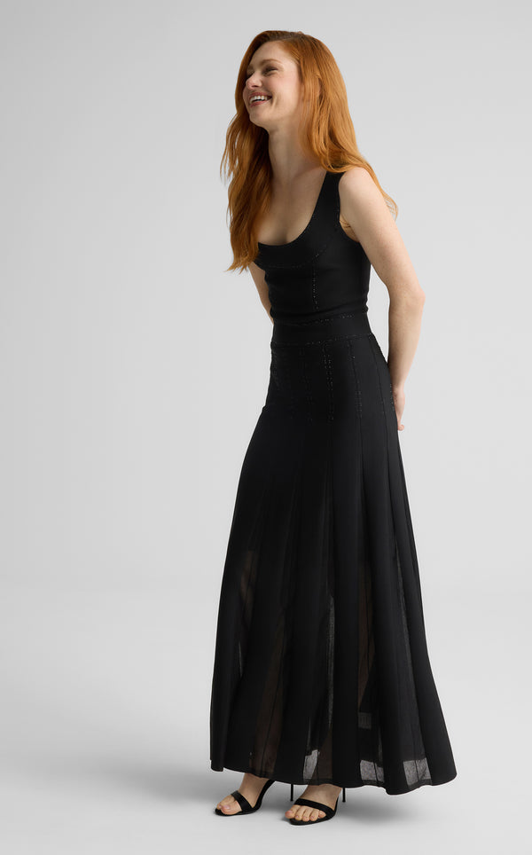 St. John Jean Gown In Grove Godet Knit BK00