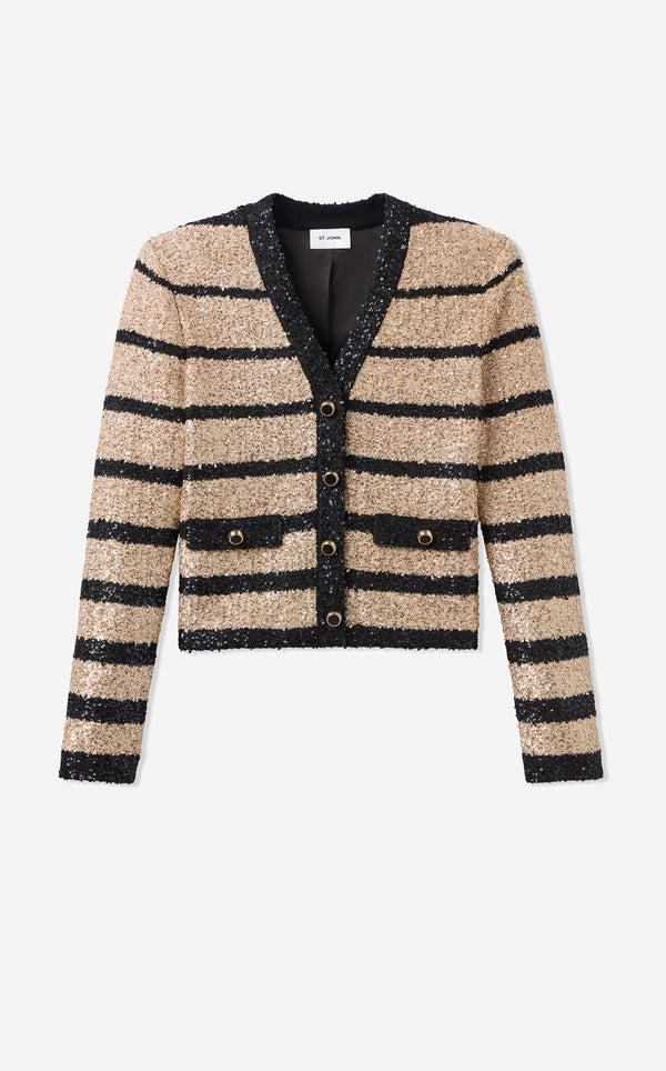St. John Jolene Jacket In Stripe Sequin Knit ECBT