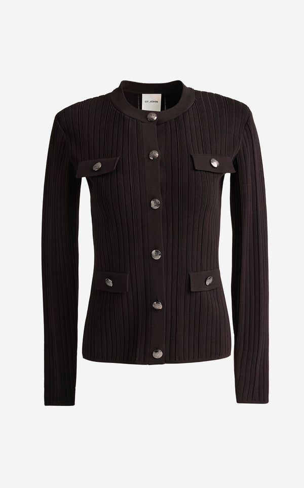St. John Libby Jacket In Robinson Rib Knit MOCH