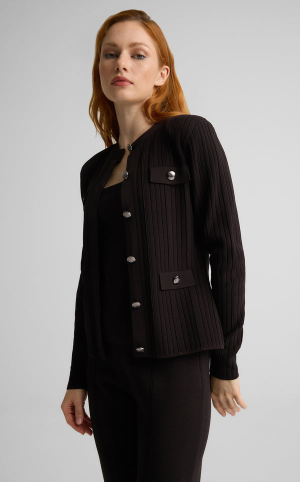 St. John Libby Jacket In Robinson Rib Knit MOCH